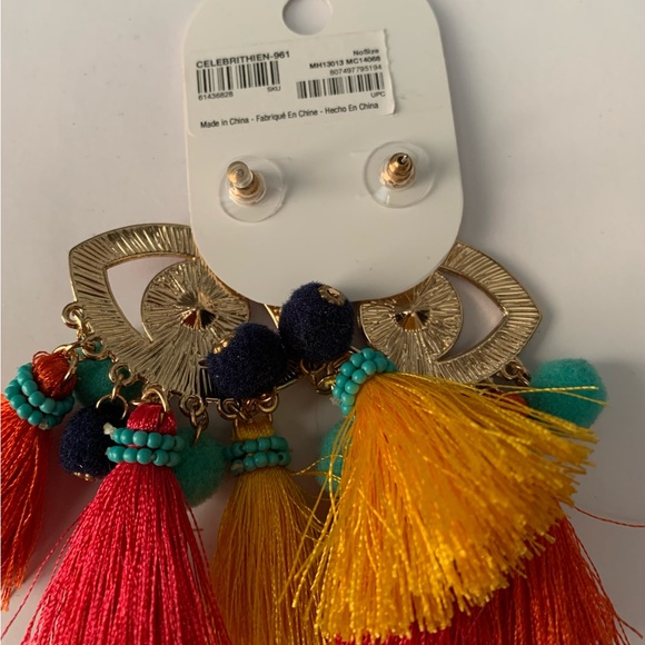 Aldo Multicolour Eye Tassel Statement Earrings Turquoise Red Yellow Pink Black - Picture 9 of 9